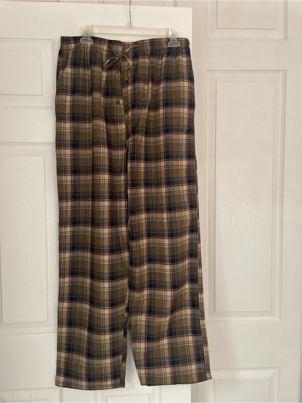 Men's Plaid Drawstring Lounge PJ Pants - Olive Plaid size L